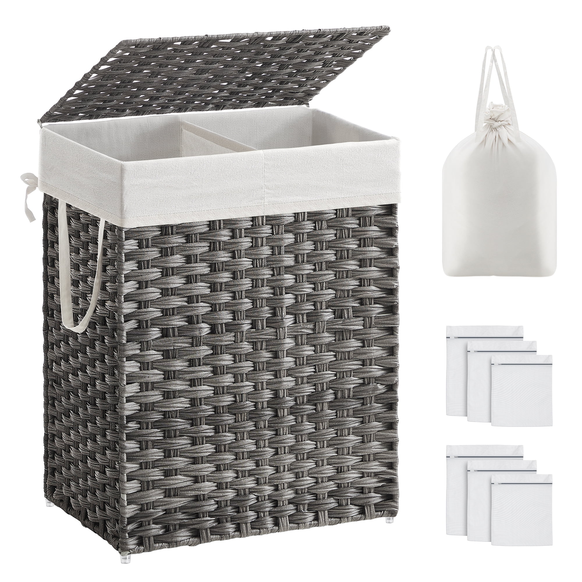 SONGMICS 90L Laundry Hamper Basket with Lid Clothes Hamper with 2