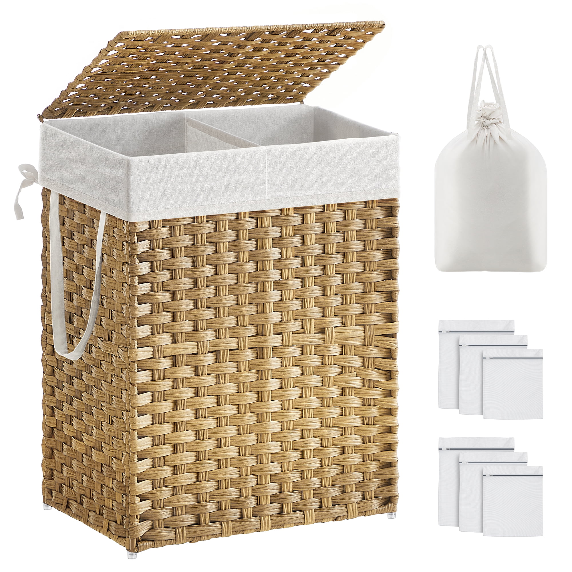 SONGMICS 90L Laundry Hamper Basket with Lid Clothes Hamper with 2