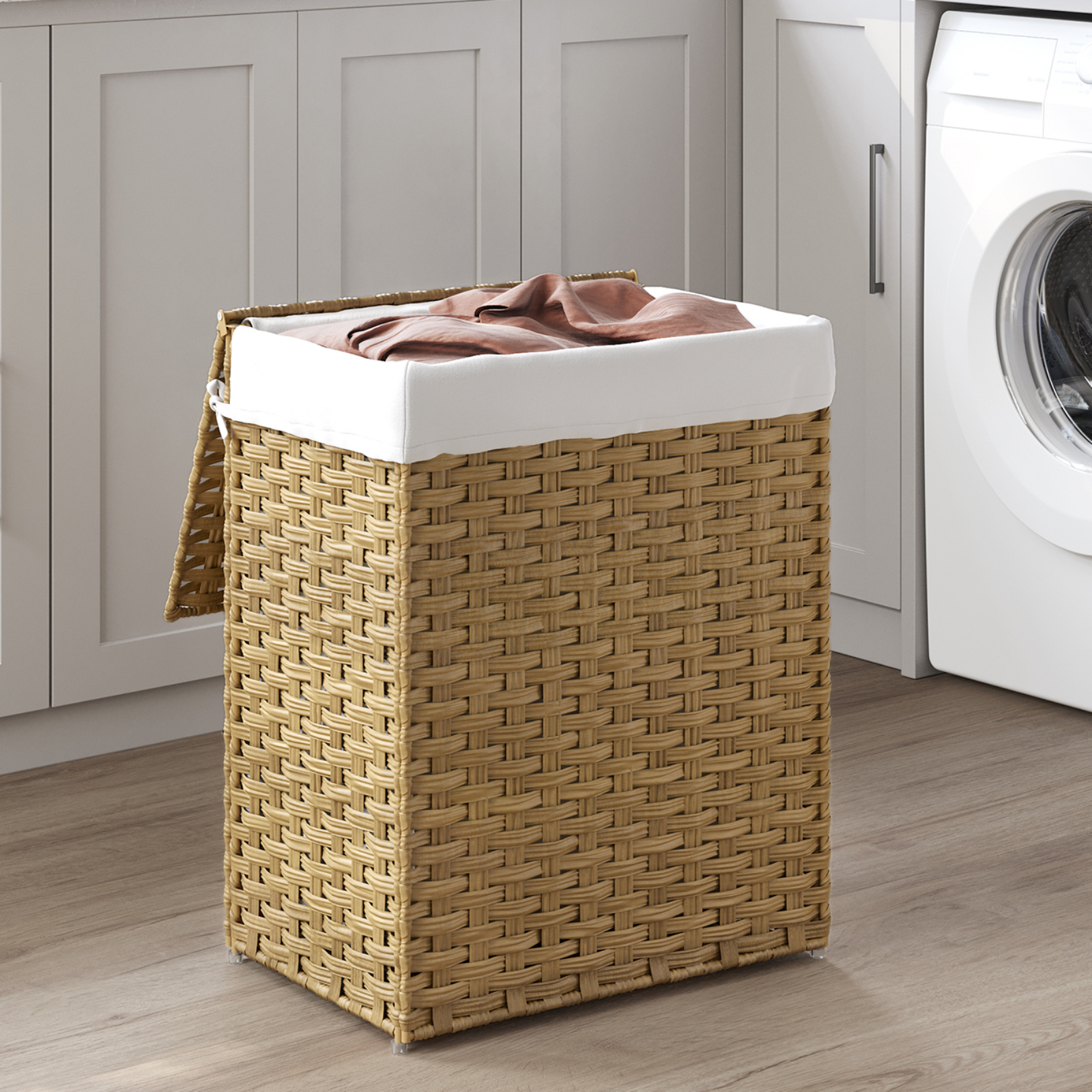 SONGMICS 90L Laundry Hamper with Lid Folding Laundry Basket Clothes