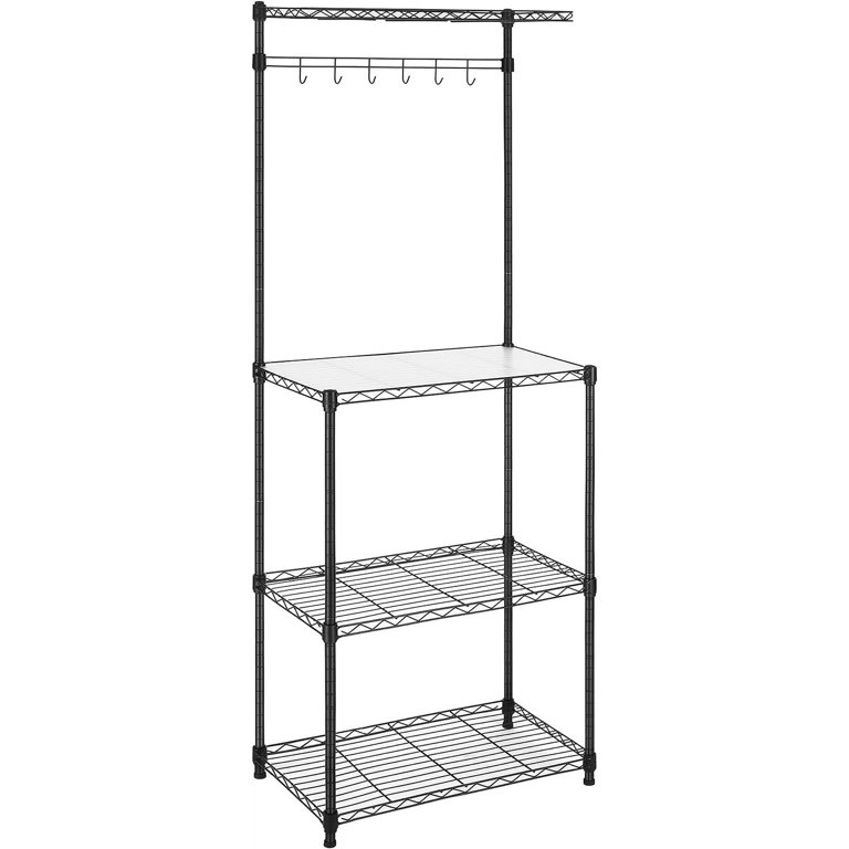 SONGMICS Bakers Rack Adjustable Microwave Stand Kitchen Storage Rack with 4 Shelves 6 Hooks for Pots Pans Spice Bottles in The Kitchen Apartment