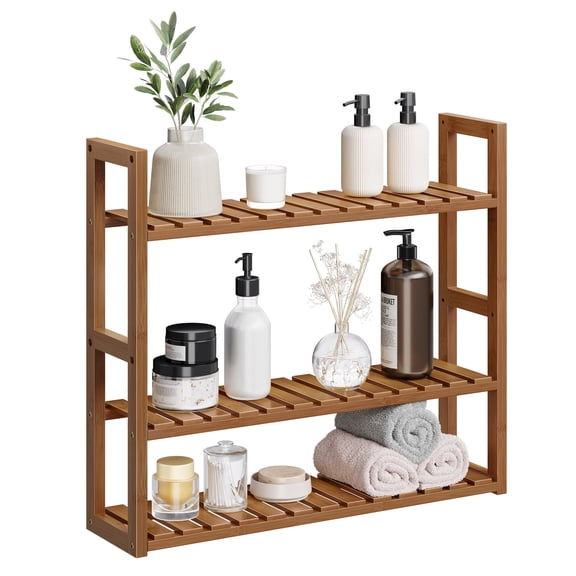 SONGMICS Bamboo Bathroom Shelf, 3-Tier Adjustable Plants Rack, Wall-Mounted or Stand, 5.9 x 23.6 x 21.3 Inches, Coffee Brown