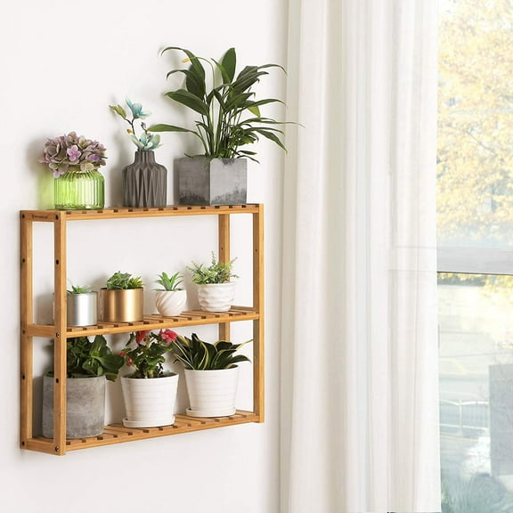 SONGMICS Bamboo Bathroom Shelves, 3-Tier Adjustable Layer Rack, Natural