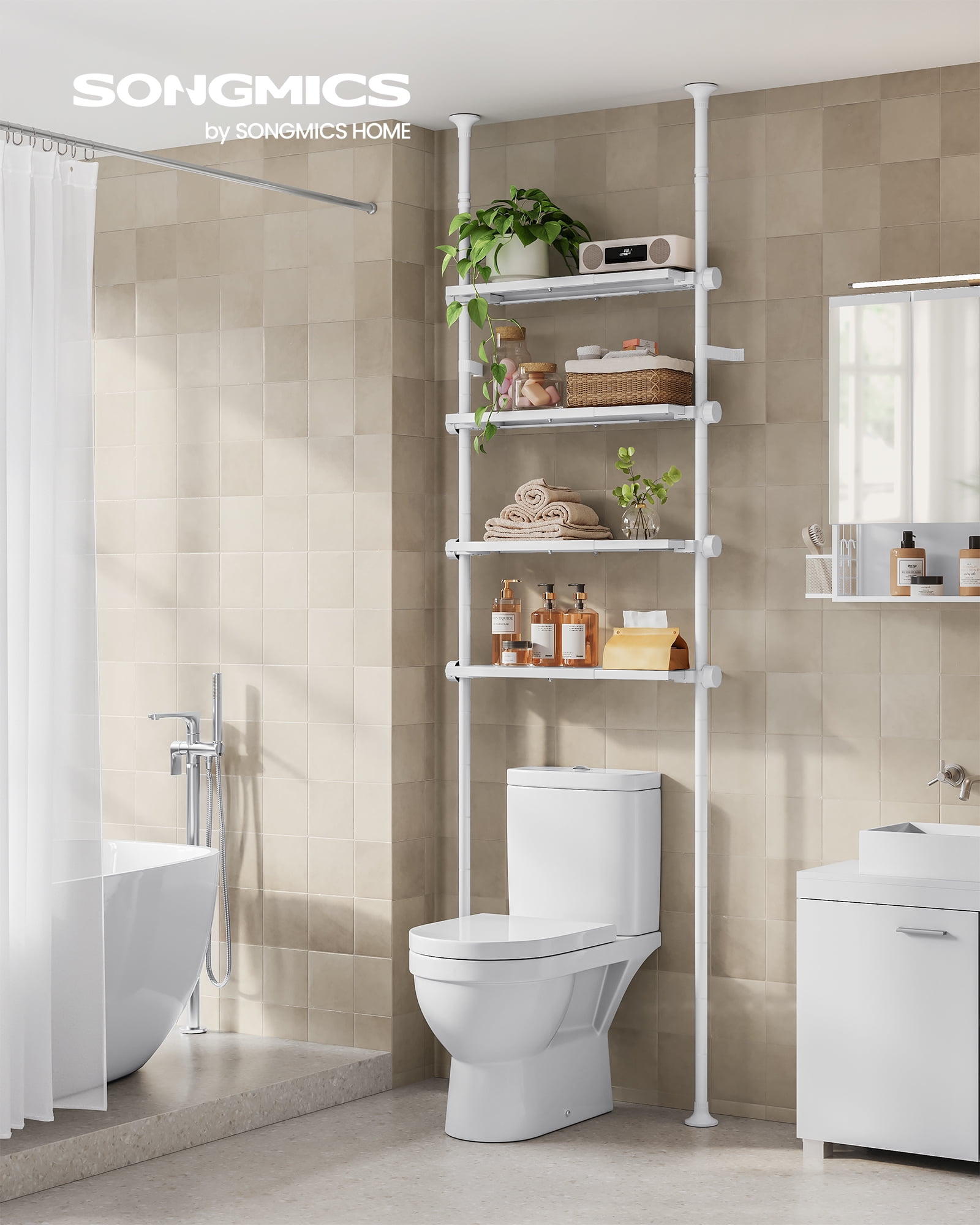 SONGMICS Bathroom Organizer 4Tier, Over The Toilet Storage Shelf, 4