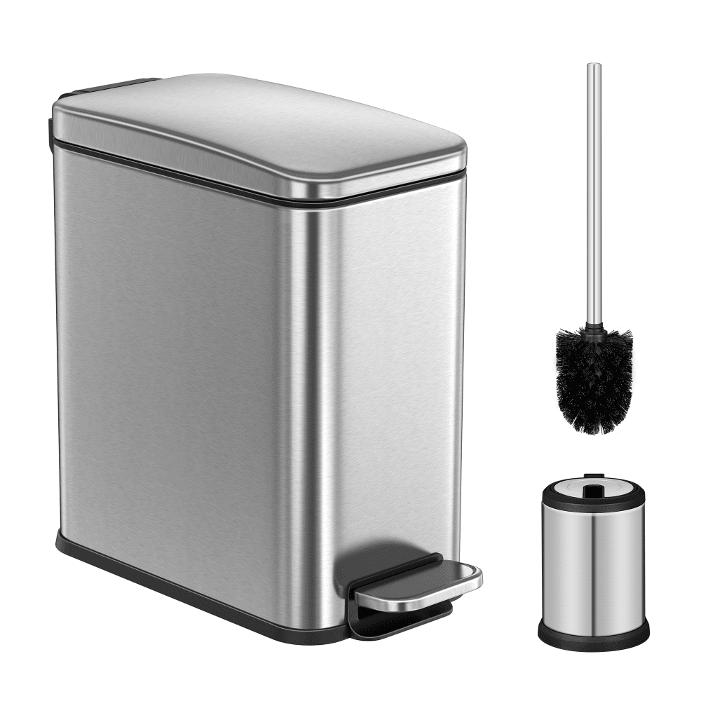 SONGMICS Bathroom Trash Can and Toilet Brush Set, 1.3 Gallon Small