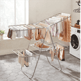 thumbnail image 1 of SONGMICS Clothes Drying Rack Foldable 2-Level Laundry Drying Rack with Height-Adjustable Wings Free-Standing 33 Drying Rails Sock Clips Silver and White, 1 of 10
