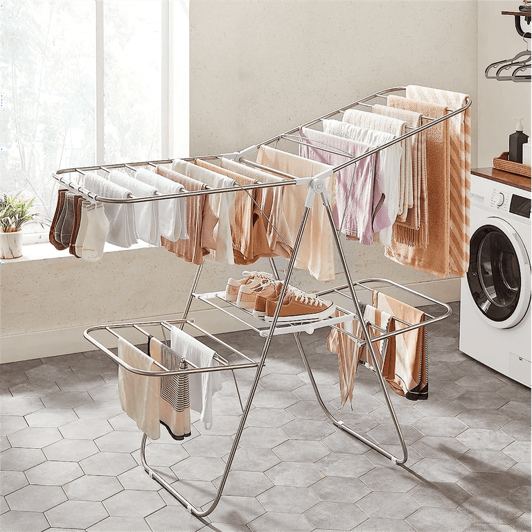 SONGMICS Clothes Drying Rack Foldable 2-Level Laundry Drying Rack