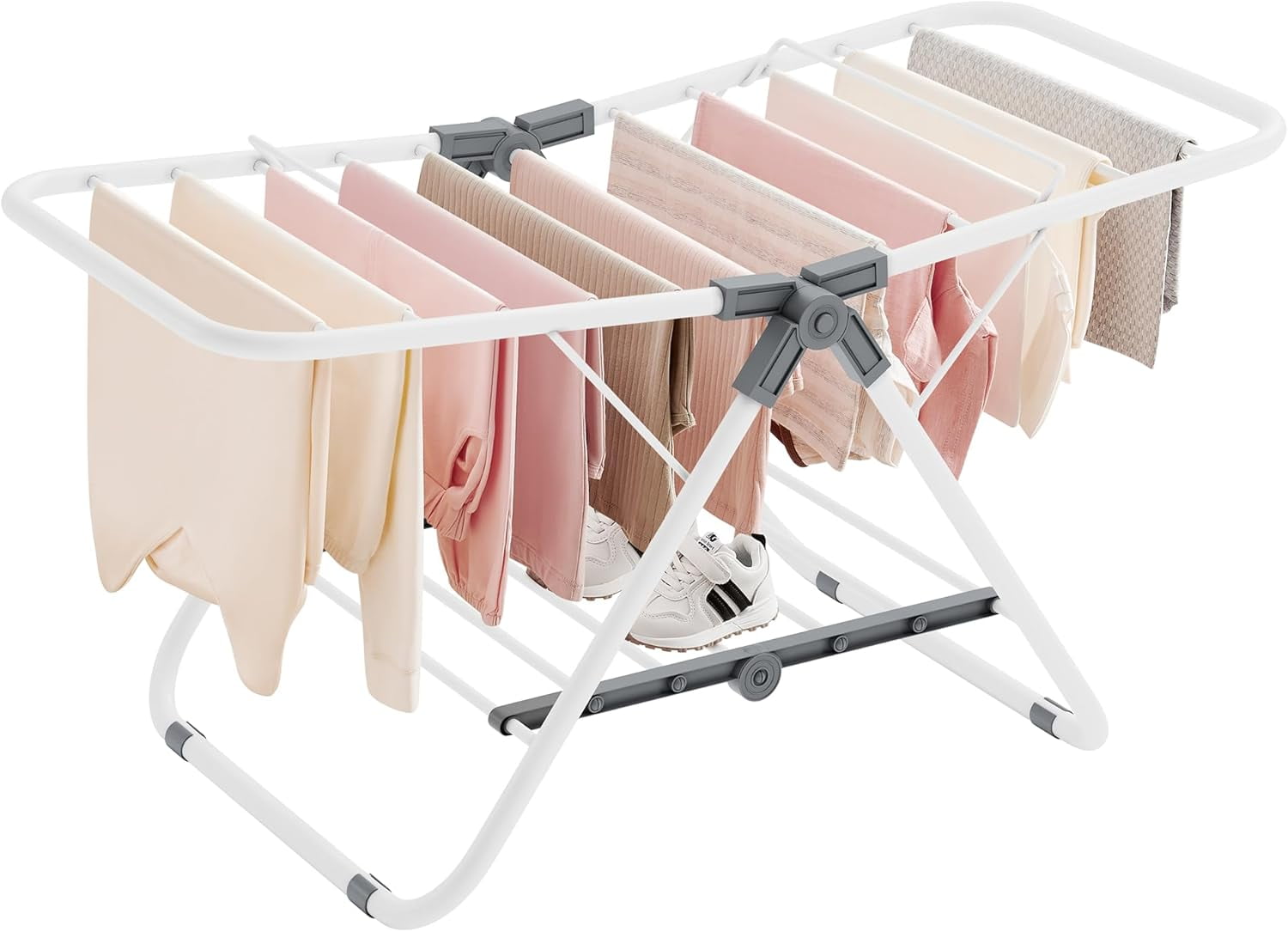 Compact White Foldable 2-Level Clothes Drying Rack