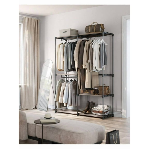 SONGMICS Clothes Rack, Closet Rack For Hanging Clothes, Clothes Wardrobe With 3 Hanging Rods And Shelves, 16.9 X 54.3 X 71.7 Inches, Freestanding Closet Wardrobe Rack