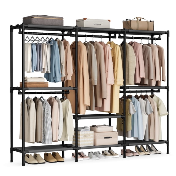 SONGMICS Clothes Rack, Portable Closet, Heavy-Duty Wardrobe Closet Organizer with Hanging Rails and Shelves, 79.9 Inches Tall, Total Load 297 lb, Easy Assembly, for Bedroom, Ink Black