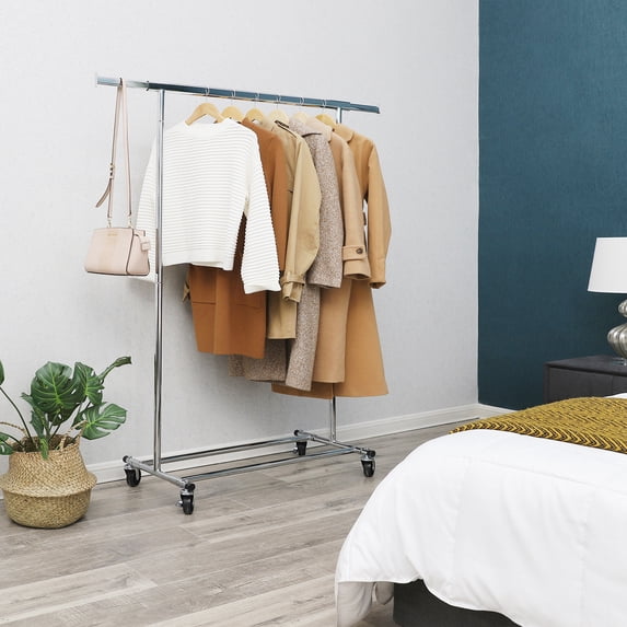 SONGMICS Clothes Rack on Wheels, for Living Room, Bedroom, Silver