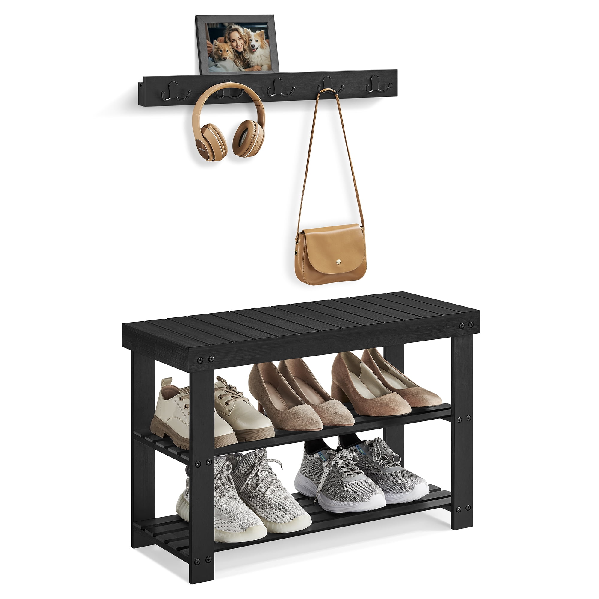 SONGMICS Coat Rack Shoe Bench Set Hall Tree with Bench Entryway Furniture Multifunctional Black Walmart