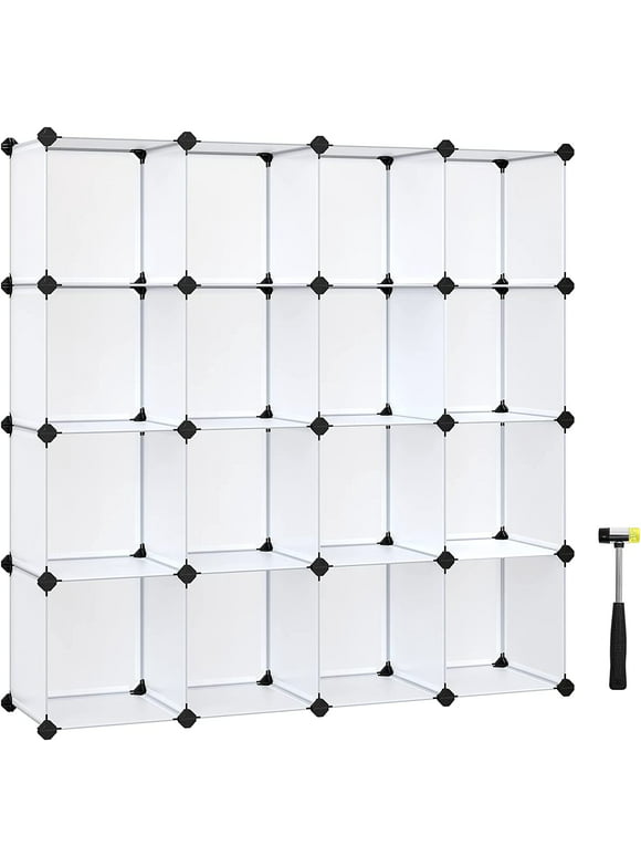 SONGMICS DIY 16 Cube Storage Organizer Shelf Closet Cubbie Storage Bookcase for Bedrrom Living Room White Translucent