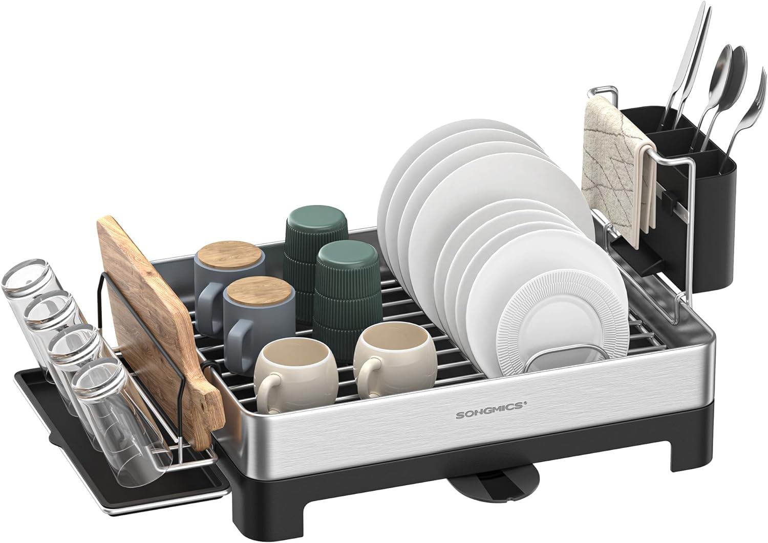 SONGMICS Stainless Steel Dish Drying Rack with Utensil Cup