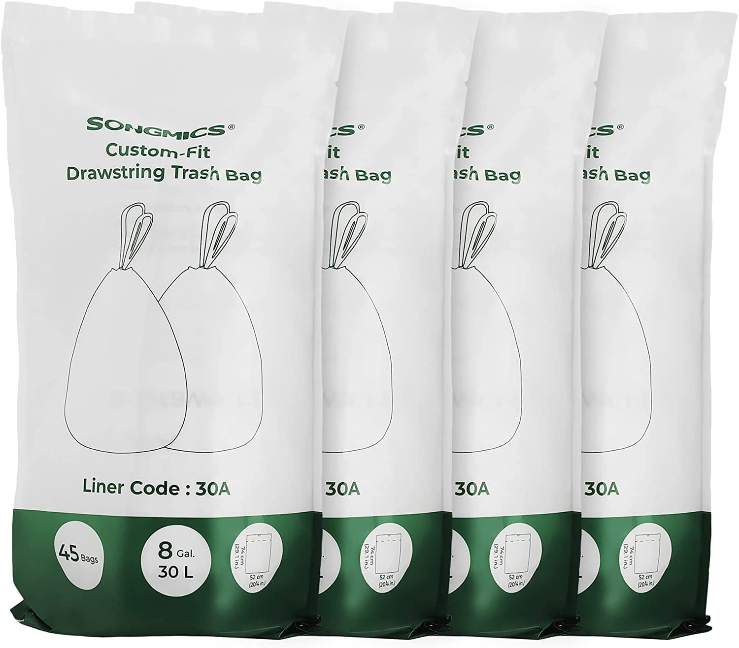 simplehuman Code G Custom Fit Drawstring Trash Bags in Dispenser Packs, 100  Count, 30 Liter / 8 Gallon, White