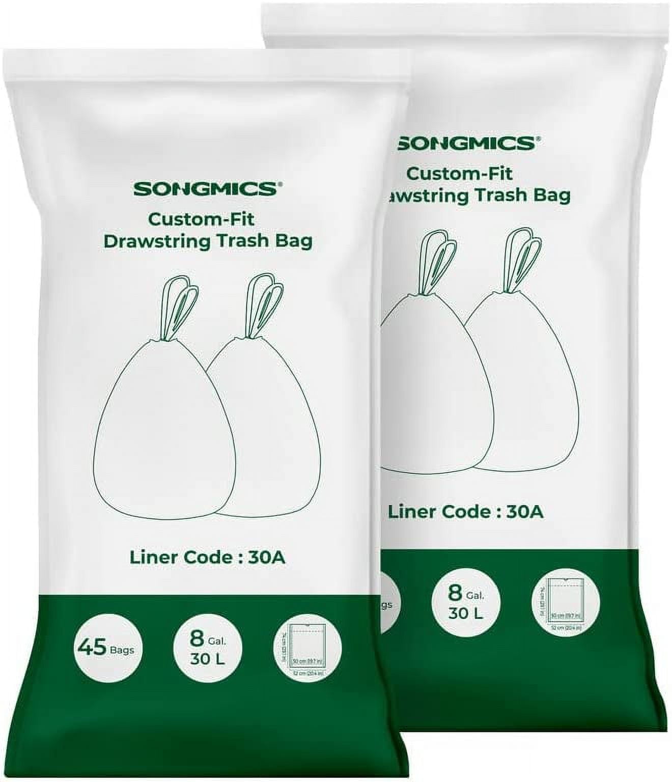 SONGMICS Trash Bags for 8-Gallon (30L) Trash Cans, Drawstring Kitchen  Garbage Bags, Pre-Separated, Liner Code 30A, 1 Roll, 45 Count, White UKRB30A