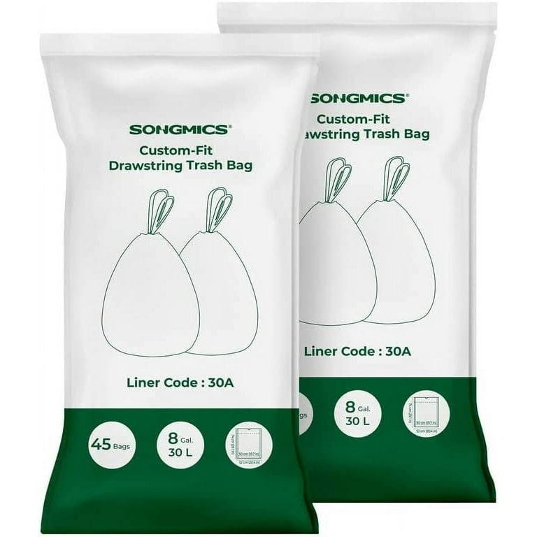 SONGMICS Drawstring Trash Bags 8 Gallon Garbage Bags for 8-Gallon or  16-Gallon Dual Trash Cans 2 Rolls 90 Count Kitchen White 