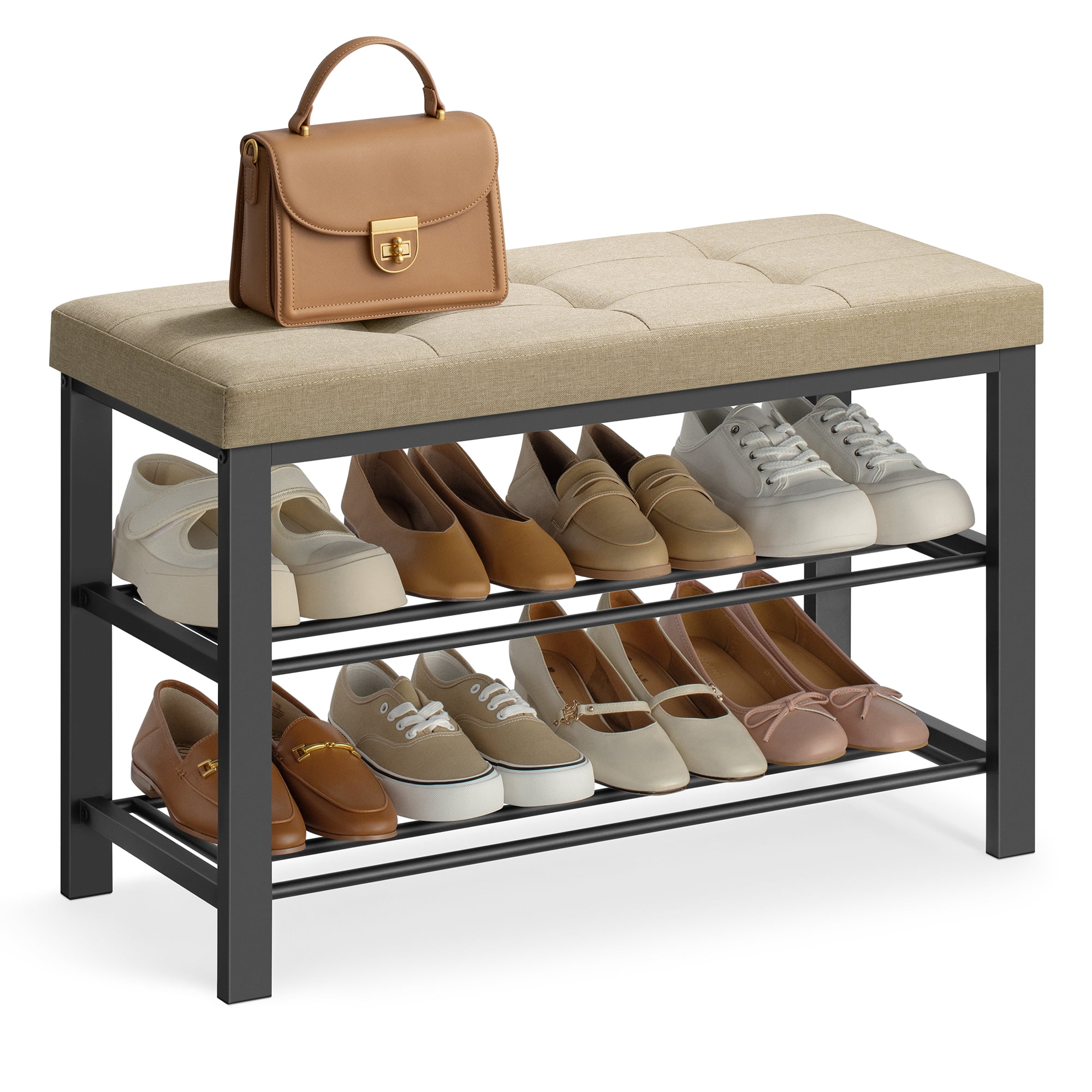 3-Tier Two-Door Shoe Storage Bench, Shoe Rack with Linen Upholstered T –  tripletreebrands