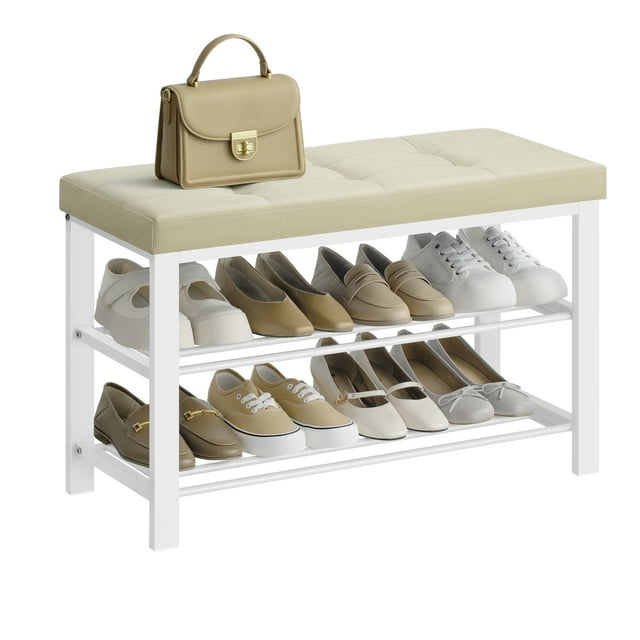 SONGMICS Entryway Shoe Storage Bench with Cushion, 3Tier Shoe Rack