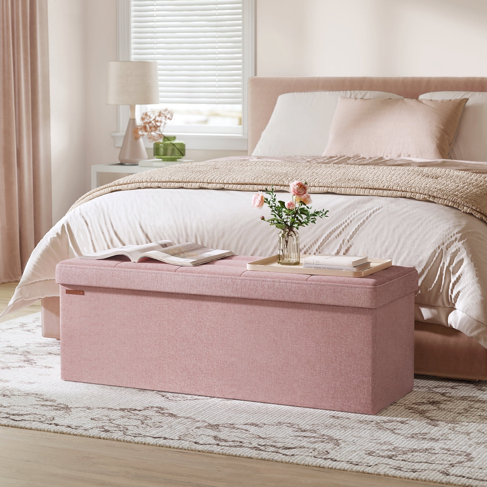 SONGMICS 43" Storage Ottoman Bench Hold up to 660lb Ottoman with Storage Jelly Pink