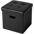 thumbnail image 1 of SONGMICS Folding Storage Ottoman with Hole Handles 15", Faux Leather, Black, 1 of 7