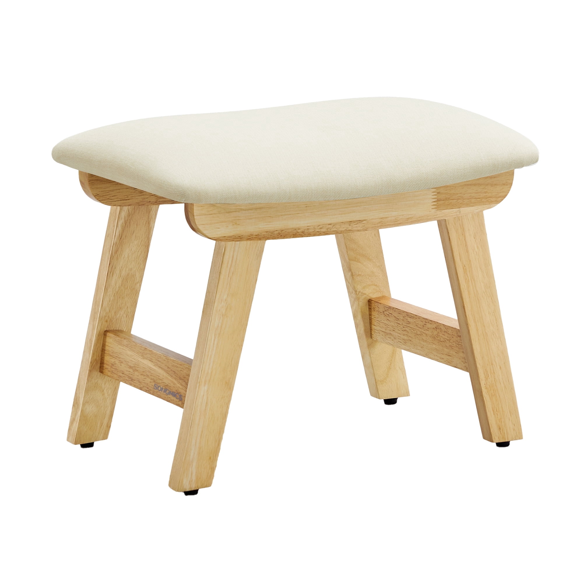 SONGMICS Foot Stool Ottoman, Padded Foot Rest Under Desk with Solid Wood Frame, Removable Cover, Summer Sand and Natural Beige