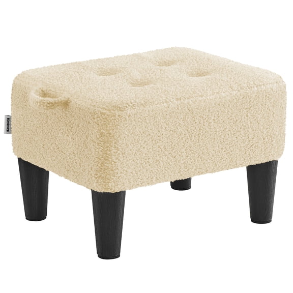 SONGMICS Foot Stool, Small Teddy Fleece Footstool Ottoman with Thick Cushion and Legs, 330 lb Weight Capacity, Summer Sand and Ink Black