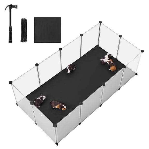 SONGMICS Guinea Pig Playpen, Removable Oxford Fabric Mat, Pet Fence Indoor, DIY Plastic Enclosure for Hamsters, Rabbits, Hedgehogs, White