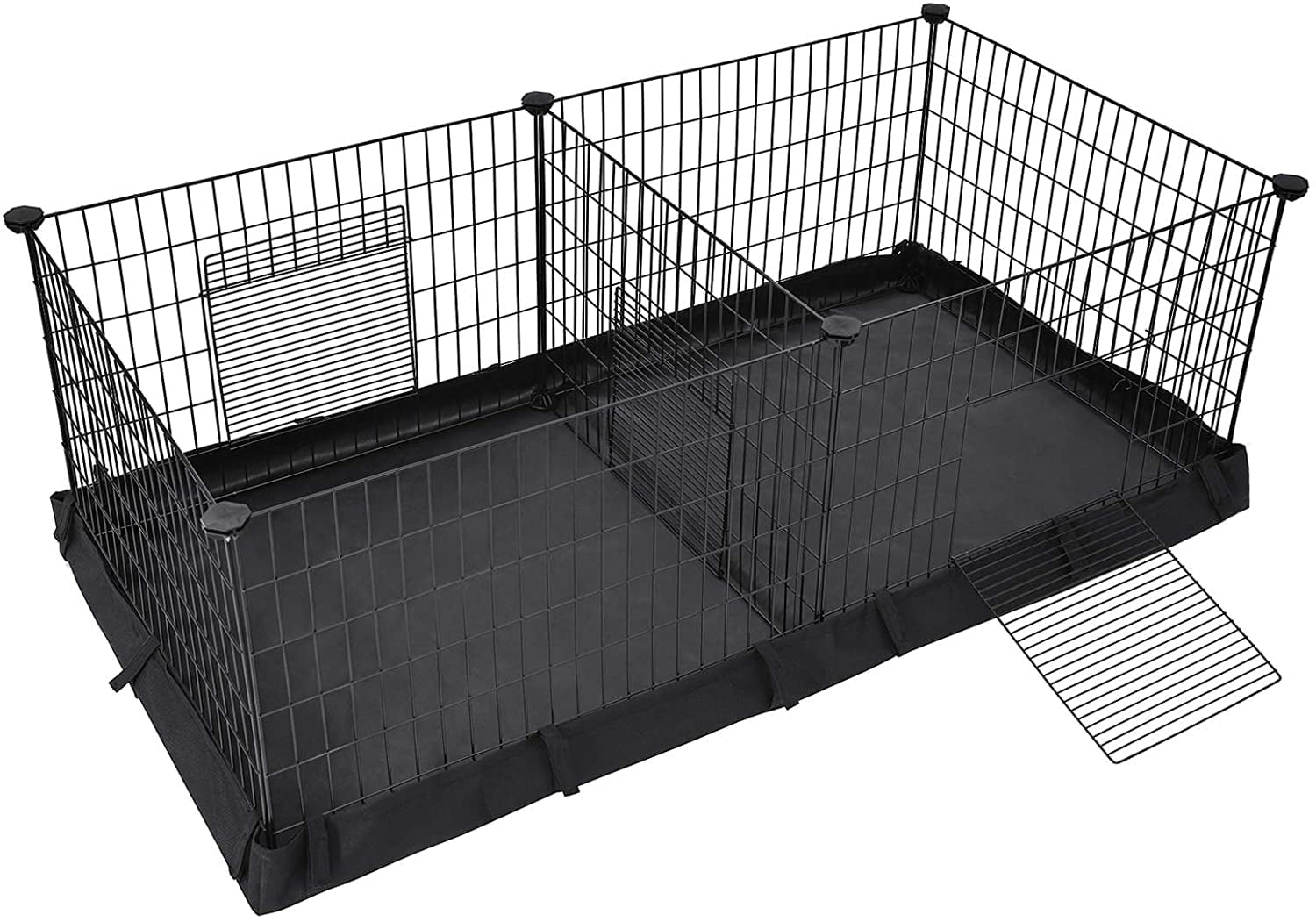 SONGMICS Guinea Pig Cages, Metal Grid Small Animal Playpen with Waterproof Liner, for Rabbits, Ferrets, Hedgehogs, 48.4 x 24.8 x 18.1 Inches, Black