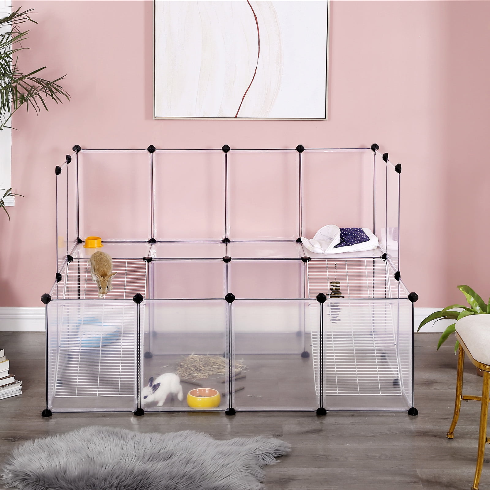 Large White Metal and Plastic Modular Pet Playpen with Ramp