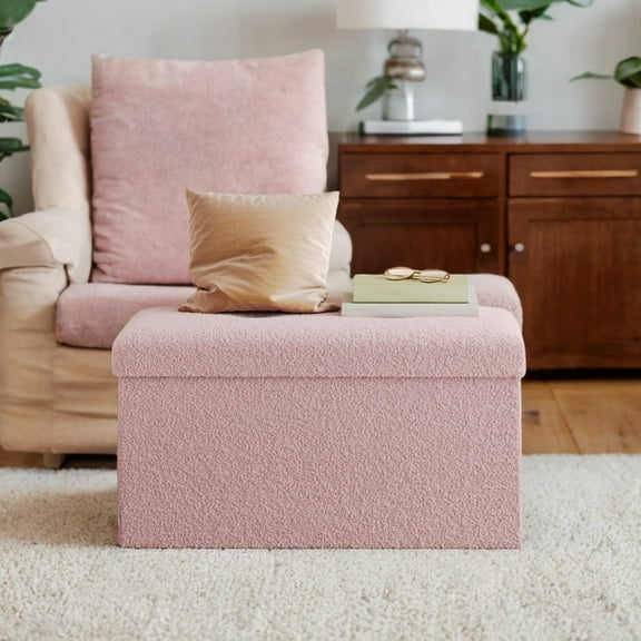 SONGMICS HOME 30" Storage Ottoman Bench Ottoman with Storage Load up to 660 lb for Living Room Bedroom Jelly Pink