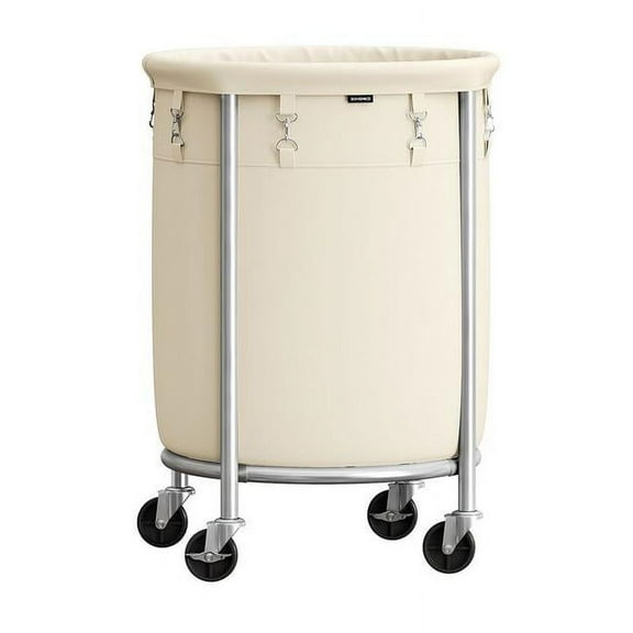 SONGMICS HOME Laundry Basket with Wheels, Rolling Laundry Hamper, Round Laundry Cart with Steel Frame and Removable Bag ,Organiser