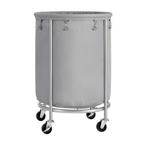 SONGMICS HOME Laundry Basket with Wheels, Rolling Laundry Hamper, Round Laundry Cart with Steel Frame and Removable Bag ,Organiser