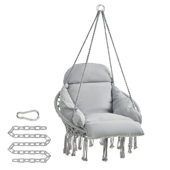 Hanging Chair, Hammock Chair with Large Cushion, Boho Swing Chair for Bedroom, Patio, Balcony, Garden, Holds up to 264 lb, Accessories Included, Dove Gray