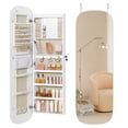 thumbnail image 1 of SONGMICS Jewelry Organizer, LED Jewelry Cabinet Wal, Lockable Rounded Wide Mirror with Storage, Interior Mirror, White Surface with Greige, 1 of 6