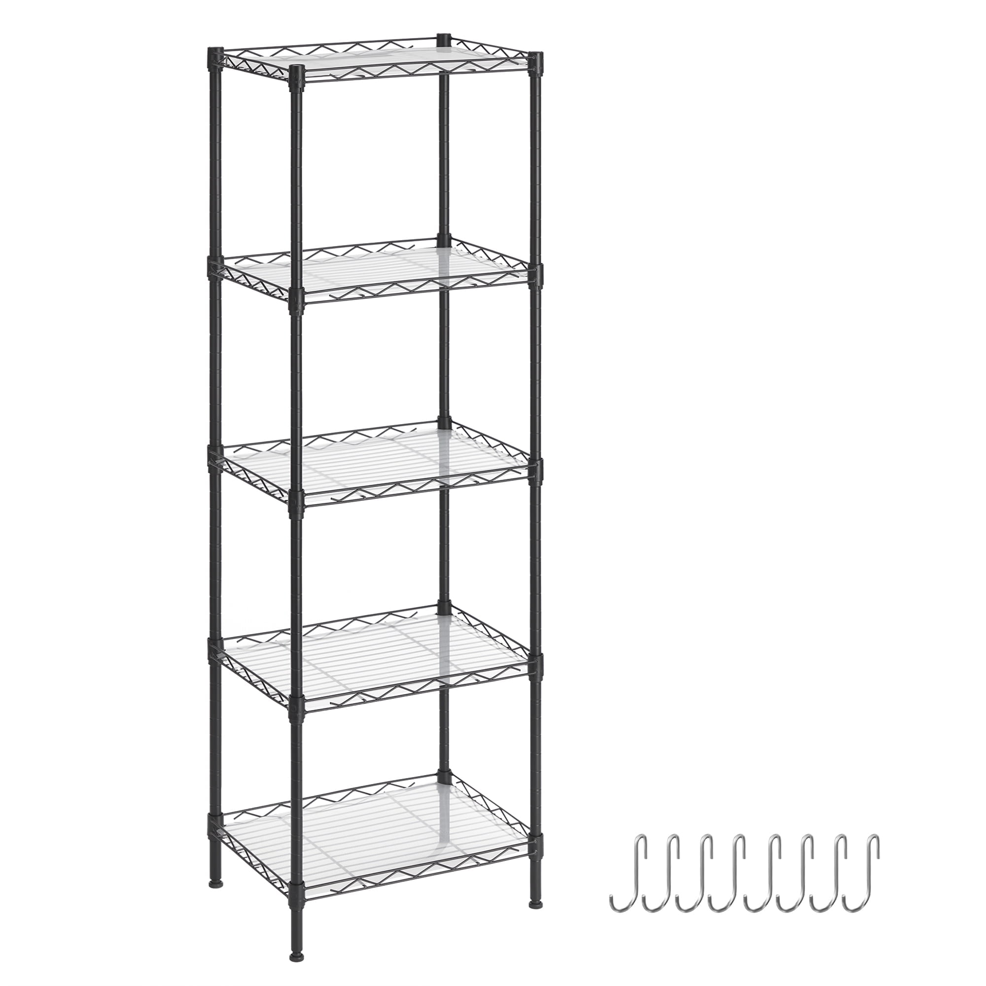 SONGMICS Kitchen Metal Shelves 5-Tier Wire Shelving Unit with 8 Hooks ...