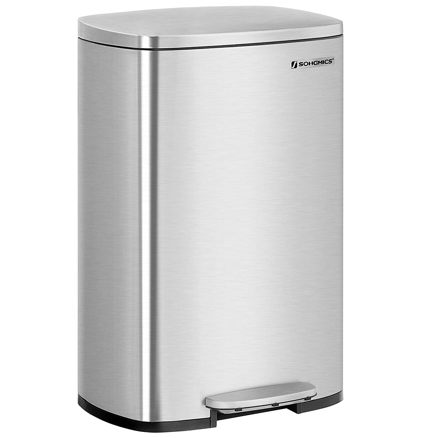 SONGMICS Kitchen Trash Can, Waste Bin, 13-Gallon (50L) Stainless Steel  Garbage Can, with Stay-Open Lid and Step-on Pedal, Soft Closure, Tall,  Large and Space-Saving, White, Silver, Black