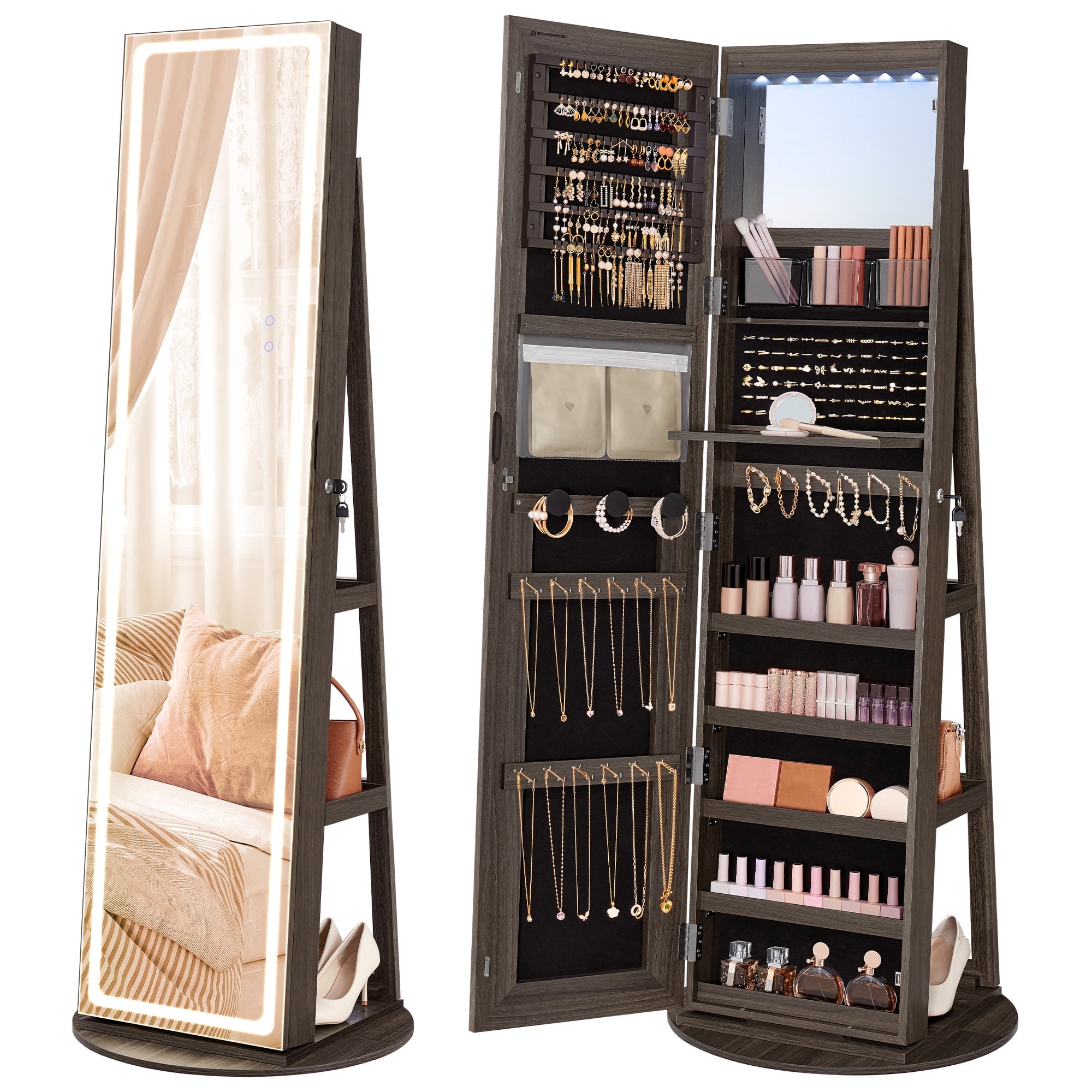 Standing mirror with jewelry storage discount
