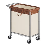 SONGMICS Laundry Basket with Wheels, 2-Section, 37 Gallons 140 L, Removable Liner, Steel Frame with Handle, Coffee Brown and Cream White