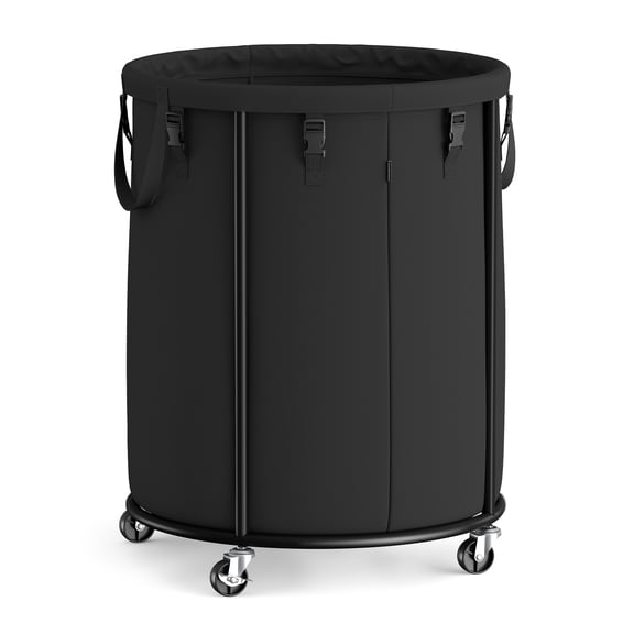 SONGMICS Laundry Basket with Wheels, Rolling Laundry Hamper with Steel Frame, Removable Liner Bag, 45 Gallon (170 L), Ink Black
