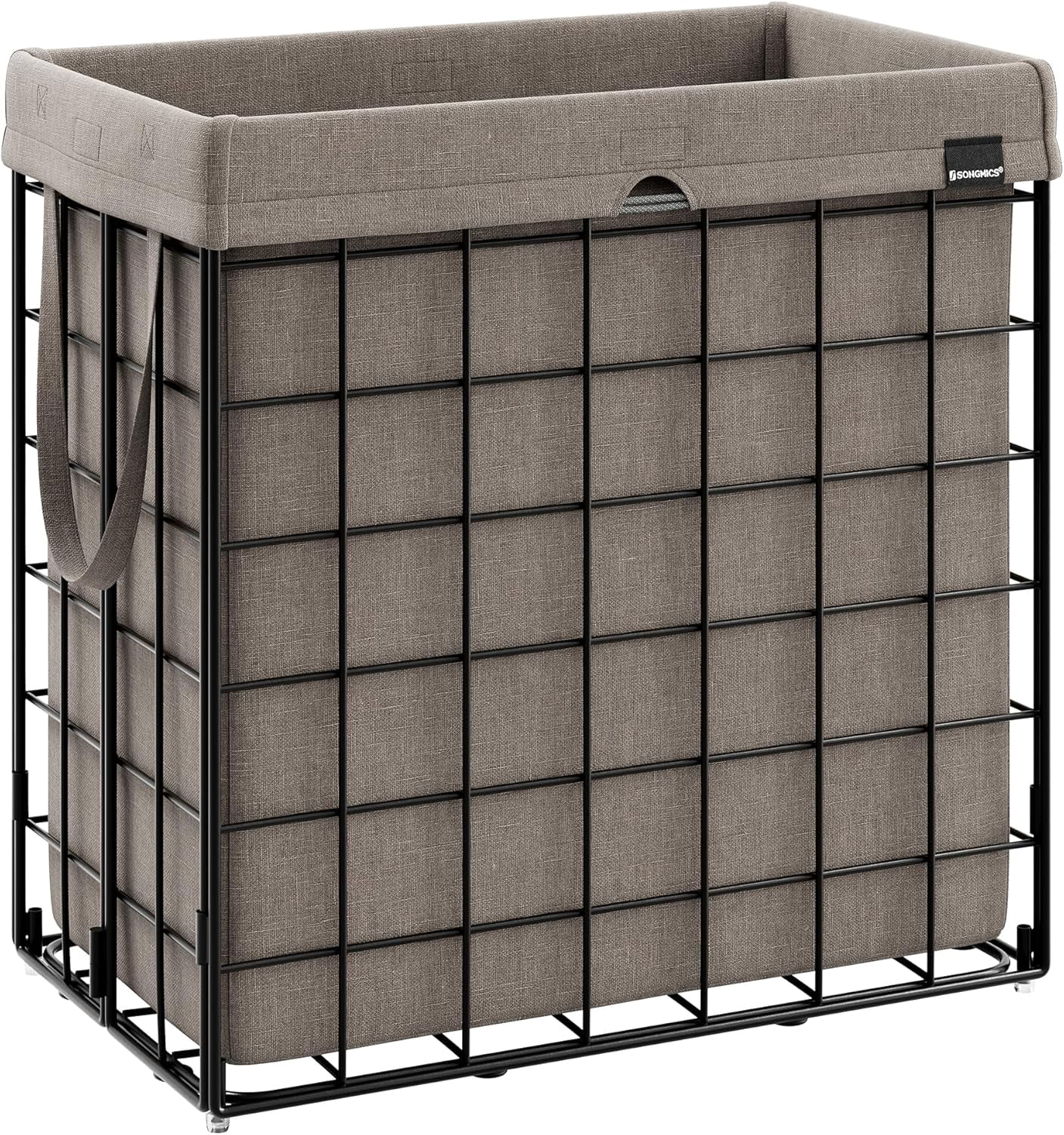 SONGMICS Laundry Hamper 29 Gal. Laundry Basket, Collapsible Clothes Hamper, Removable and Washable Liner for Bedroom Bathroom Black and Camel Brown