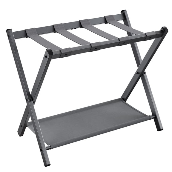 SONGMICS Luggage Rack with Fabric Storage Shelf Folding Suitcase Stand for Guest Room Bedroom Slate Gray