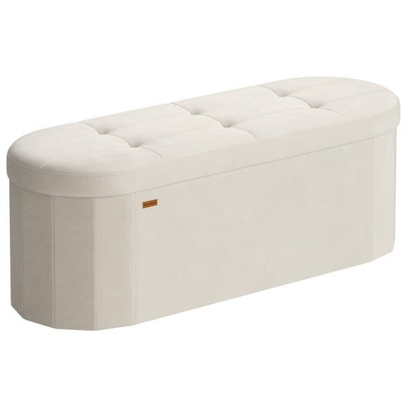 SONGMICS MAZIE Collection - Folding Ottoman with Storage, Oval Storage Ottoman Bench, for Living Room, Bedroom, Velvet Fabric, Cream White