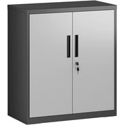 SONGMICS Metal Storage Cabinet, Garage Cabinet with Doors and Shelves Office Cabinet for Home Garage and Utility Room Silver and Black
