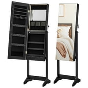 SONGMICS Mirror Jewelry Cabinet Standing Jewelry Armoire Box Mirror with Storage Full-Length Frameless LED Lights Black
