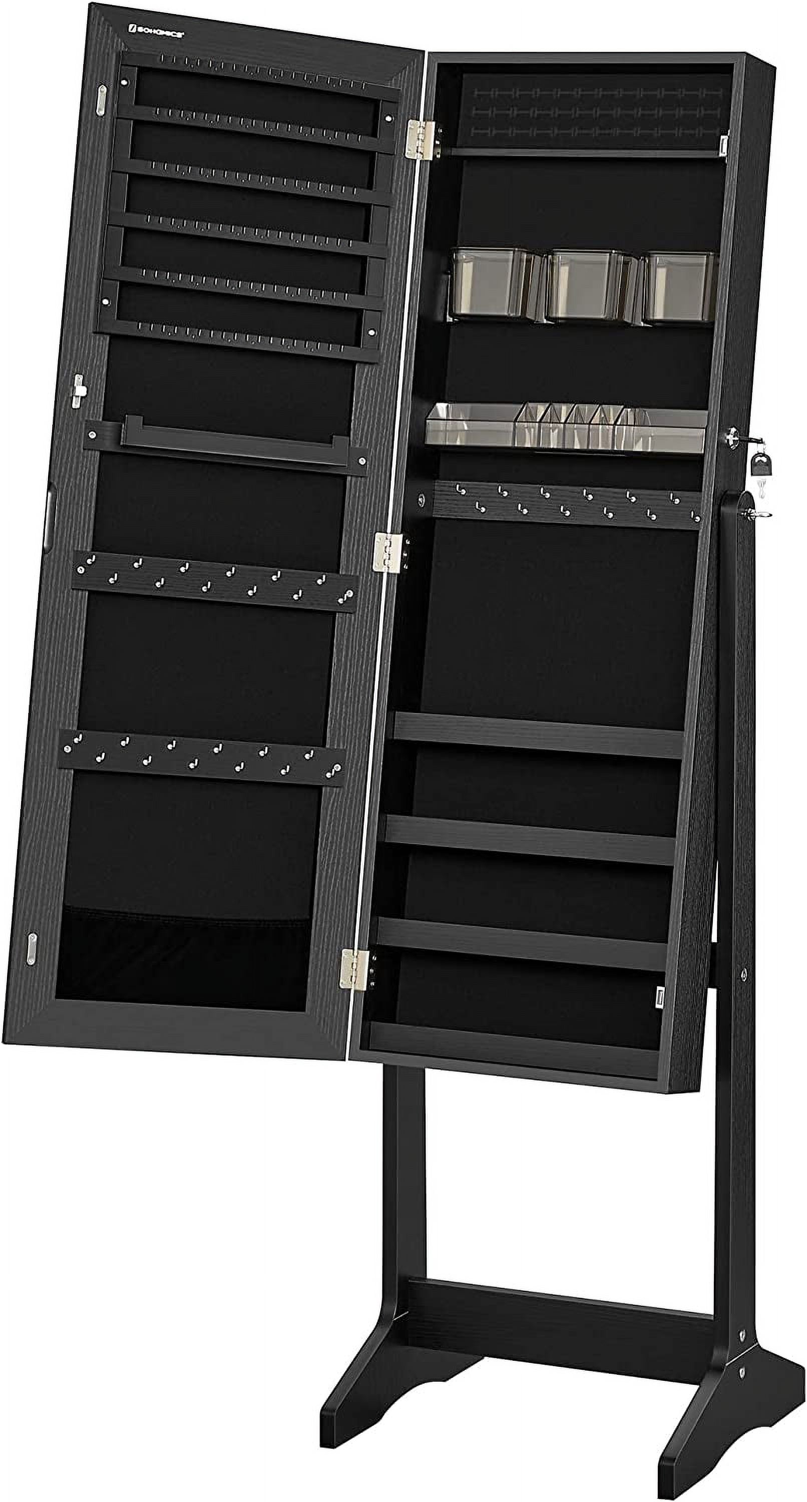 Black Freestanding Jewelry Cabinet Armoire with Mirror