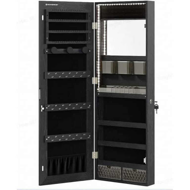 SONGMICS LED Door Mount Jewelry Armoire, Wall/Door Mirrored