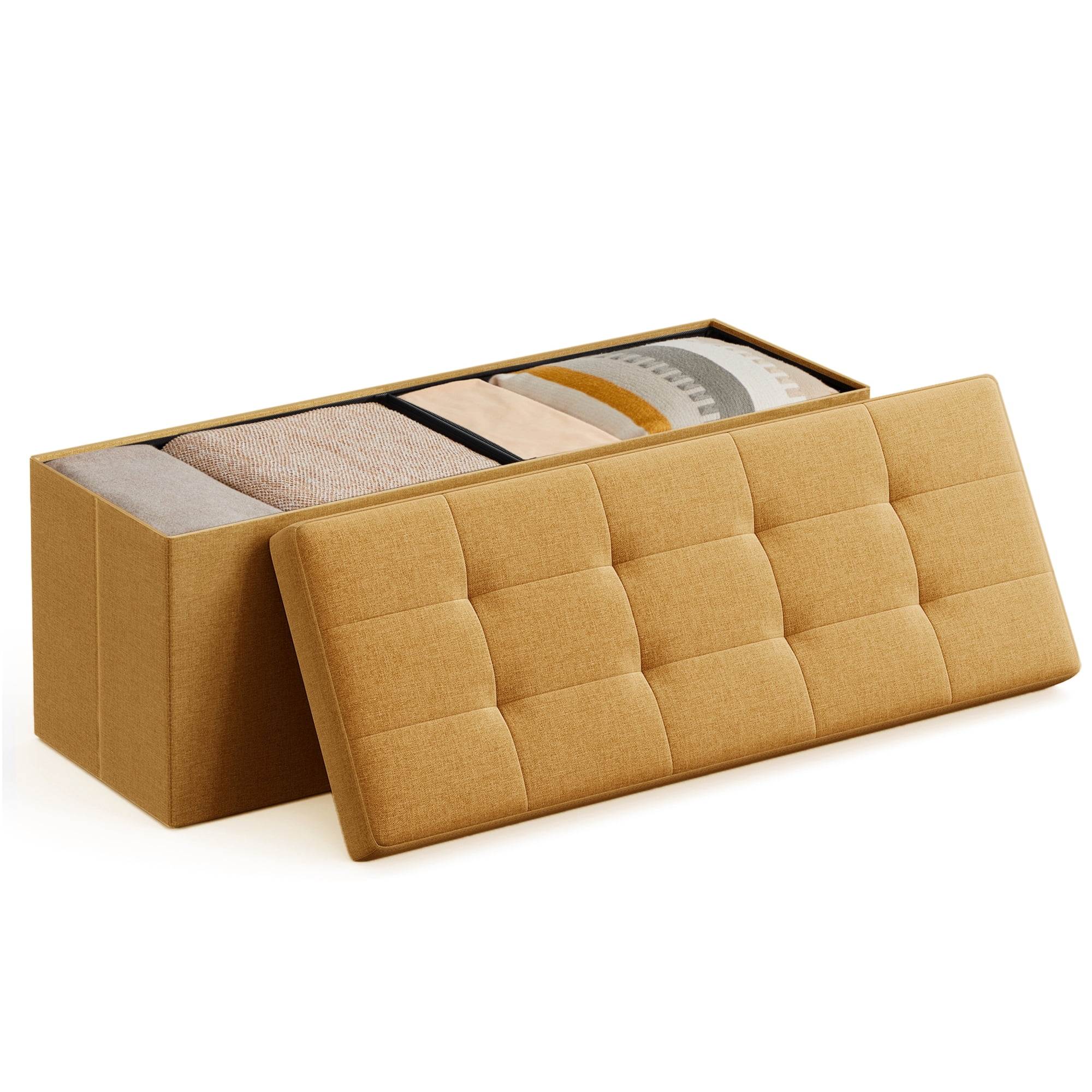 43-Inch Storage Ottoman Bench with Removable Divider, 660 lb Capacity Folding Footrest for Living Room Bedroom, Ginger