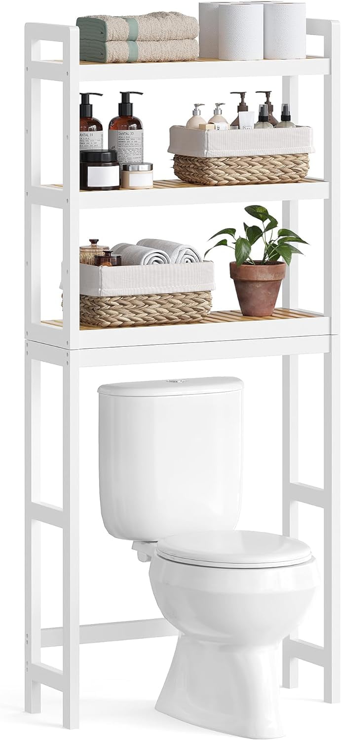 SONGMICS Over The Toilet Storage 3Tier Bamboo Bathroom Organizer