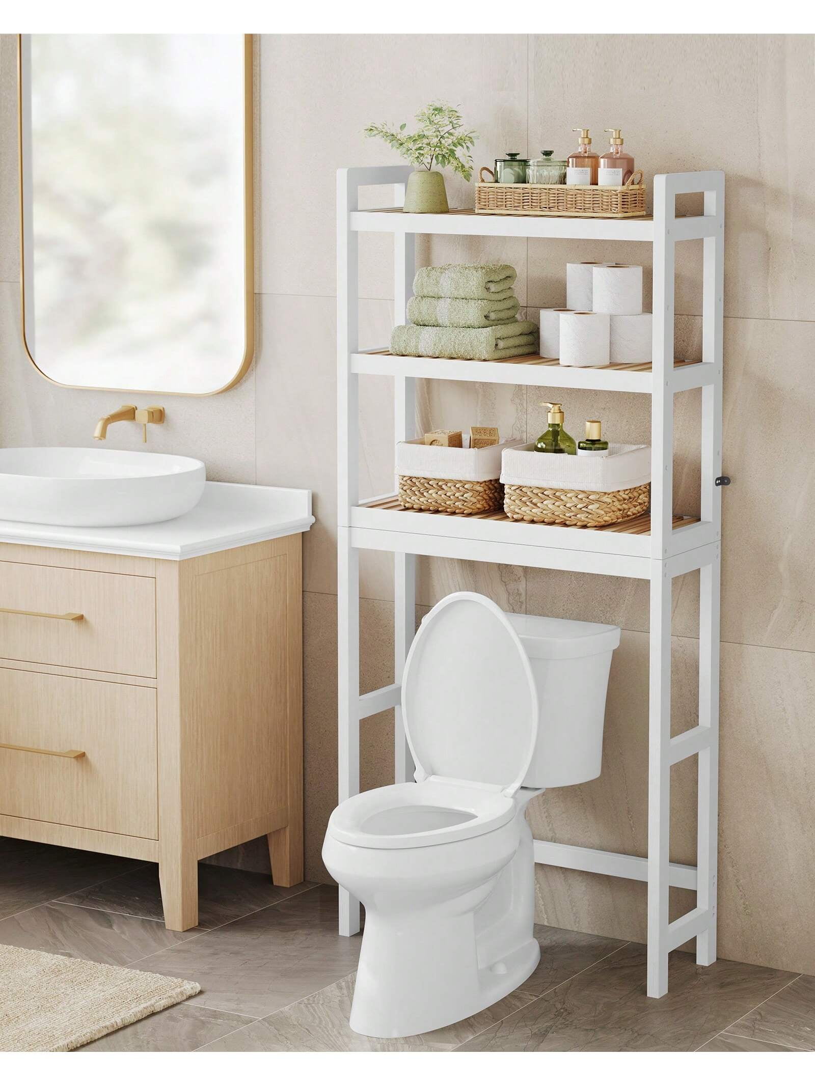 SONGMICS Over The Toilet Storage, 3Tier Bamboo Over Toilet Rack