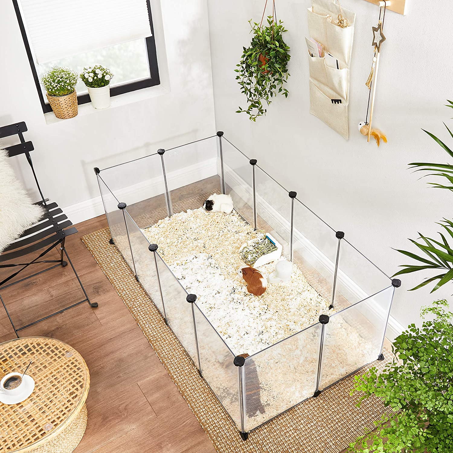 SONGMICS Pet Playpen with Floor, Small Animal Pen, Pet Fence Indoor